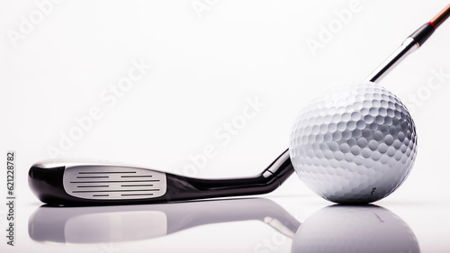 Golf equipment golf ball and golf bag isolated on white background. Generative Ai