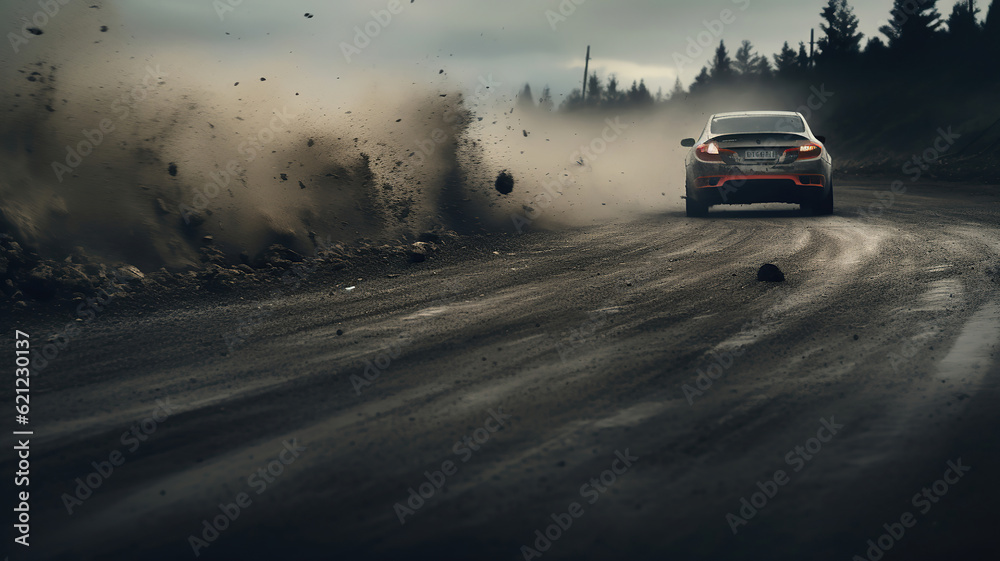 Tire Tracks of Fury, Immortalizing the Intense Sideways Drifting Action. Generative Ai