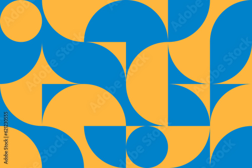 Modern abstract poster with geometric shapes. Print for business presentations, corporate banner, flyers. Blue and yellow. 