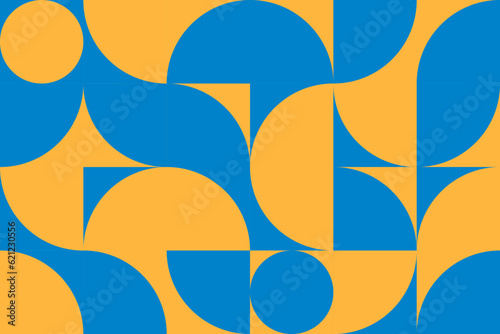 Modern abstract poster with geometric shapes. Print for business presentations, corporate banner, flyers. Blue and yellow. Vector.