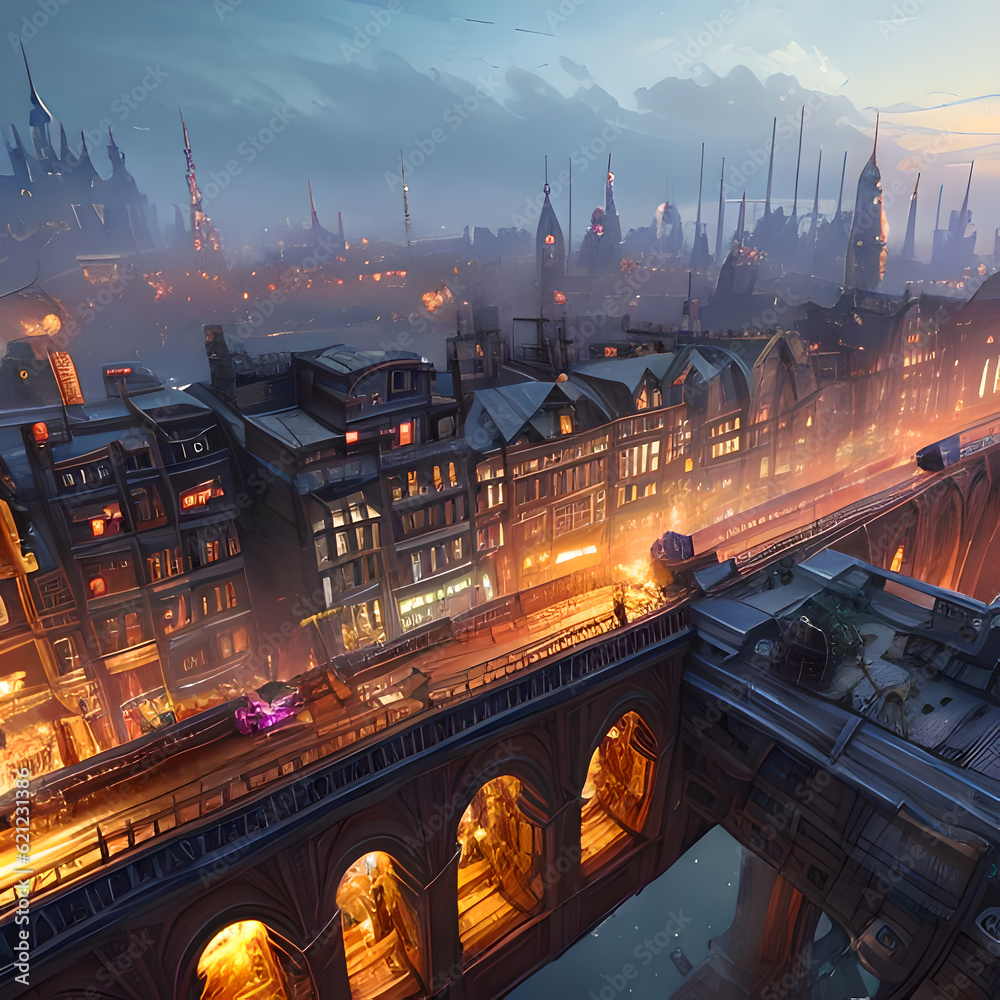 Steampunk city city of the future , Generative AI