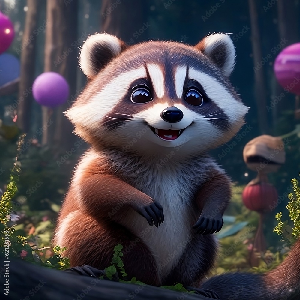 Obraz premium Cute Animated Raccoon Generated AI