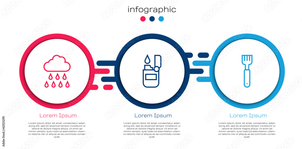 Set line Cloud with rain, Lighter and Fork. Business infographic template. Vector Set line Cloud with rain, Lighter and Fork. Business infographic template. Vector