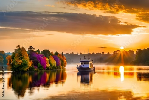 sunset on the river Generated Ai