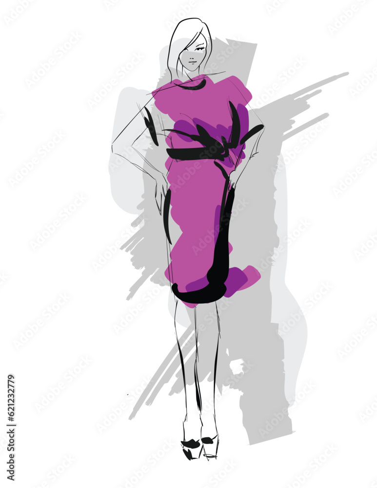 Beautiful young girl in stylish clothes. Fashion woman look. Sale concept. Hand-drawn fashion illustration. Cute girl in fashion clothes. Beautiful young girl in stylish clothes. Fashion woman look. Sale concept. Hand-drawn fashion illustration. Cute girl in fashion clothes.