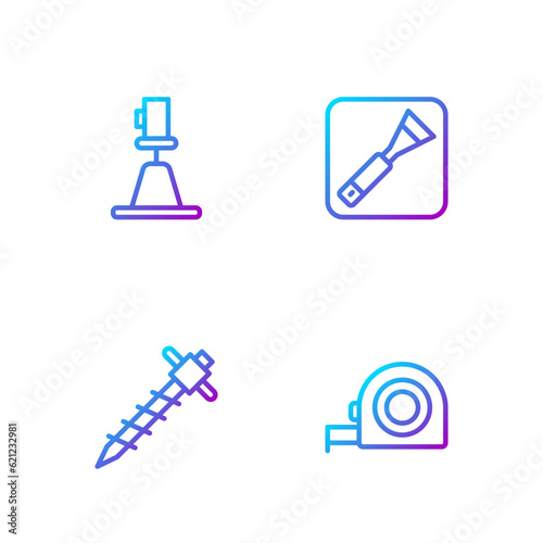 Set line Roulette construction, Construction jackhammer, Tacheometer, theodolite and Paint brush. Gradient color icons. Vector