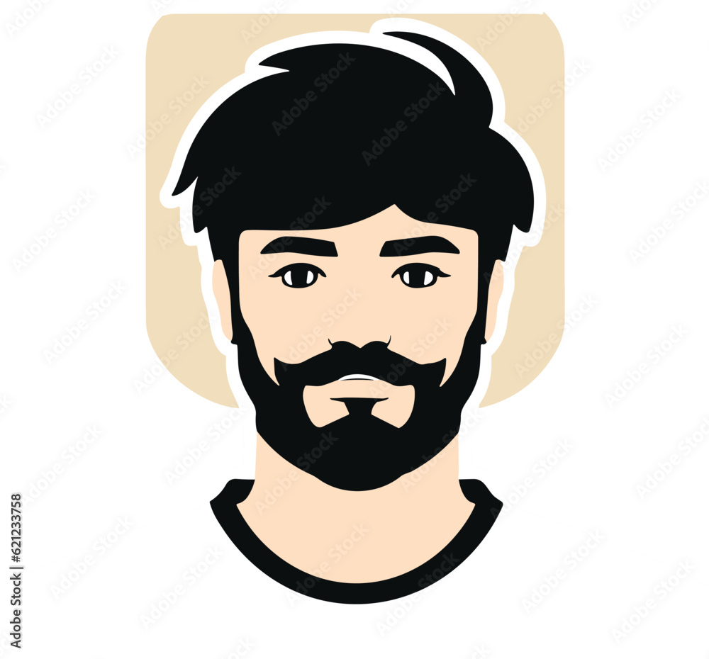 Flat vector illustration of male head with facial hair