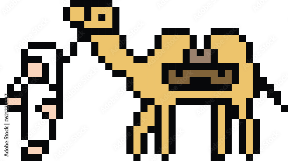 Man with camel Pixel Art Vector image