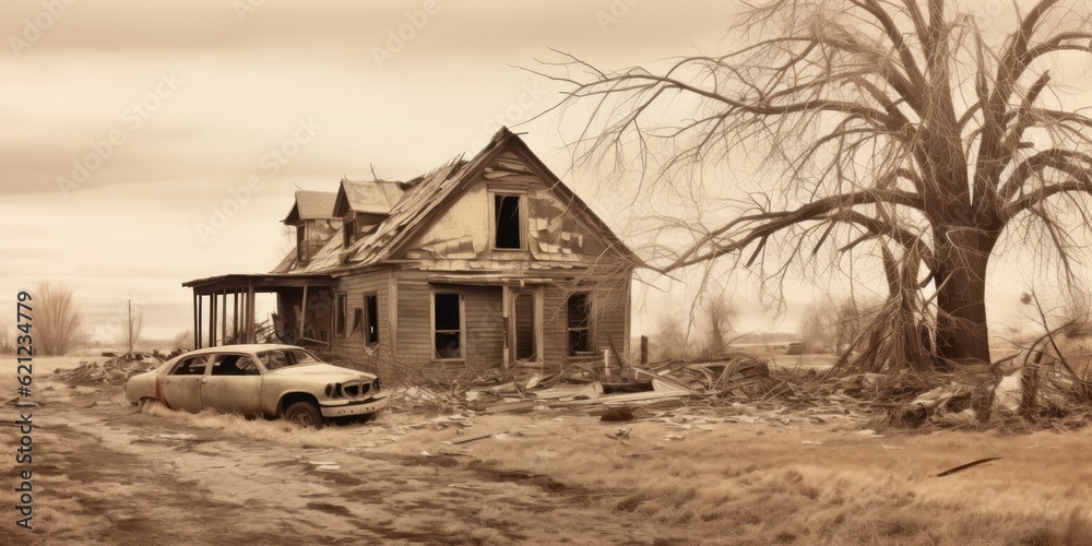 Obraz premium Generative AI. Walk through the Dead City. post apocalypse 3d concept illustration