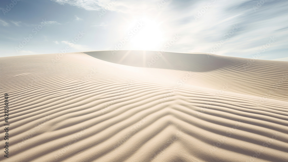 Naklejka premium Illusionary Sandscape with Dramatic Sunrays. Generative Ai