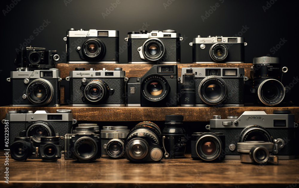 Vintage Camera Collection. A Journey Through Photography History. Generative Ai