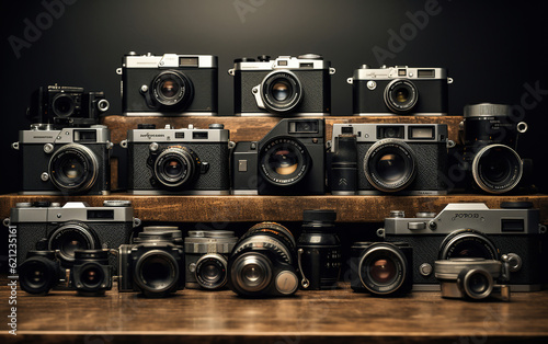 Vintage Camera Collection. A Journey Through Photography History. Generative Ai