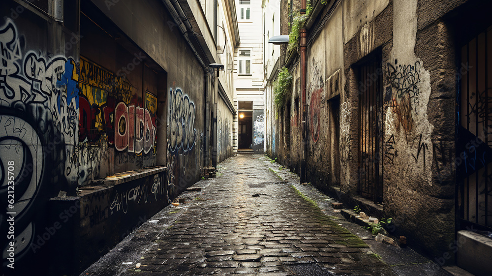 Naklejka premium Exploring Quirky Lanes and Secret Corners of the City. Generative Ai