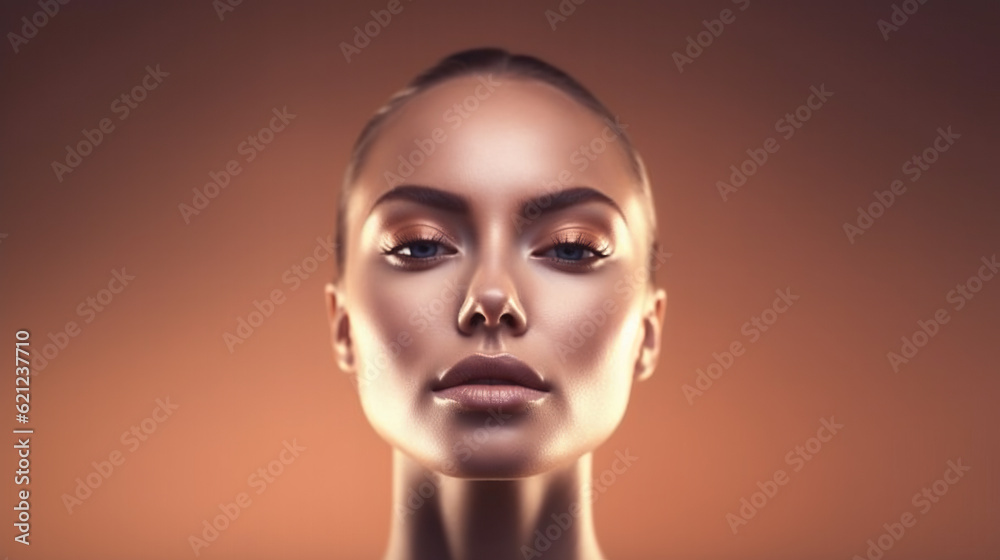 Beautiful portrait of attractive woman with make up on beige background for beaty and cometology concept.Generative ai Beautiful portrait of attractive woman with make up on beige background for beaty and cometology concept.Generative ai