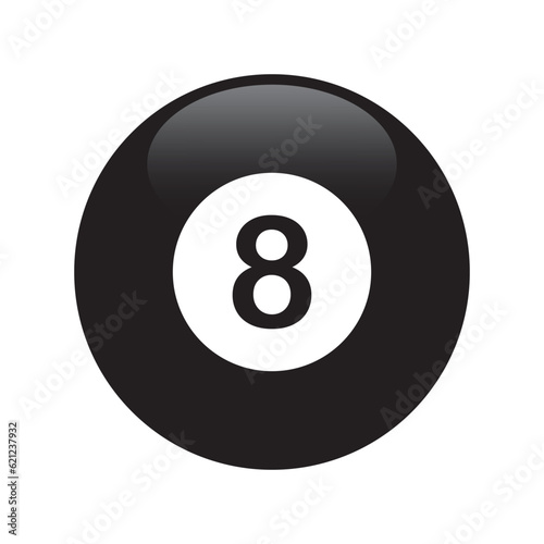 8 ball or snooker vector drawing, black billard ball with an eight. 