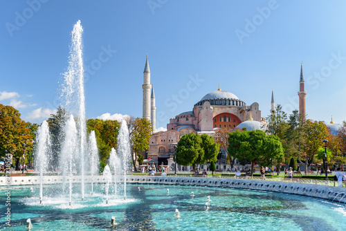Scenic fountain at the Sultanahmet Square and the Hagia Sophia photo