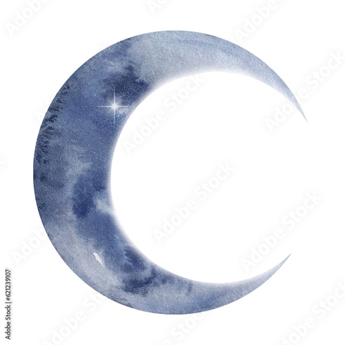 Watercolor light blue crescent moon