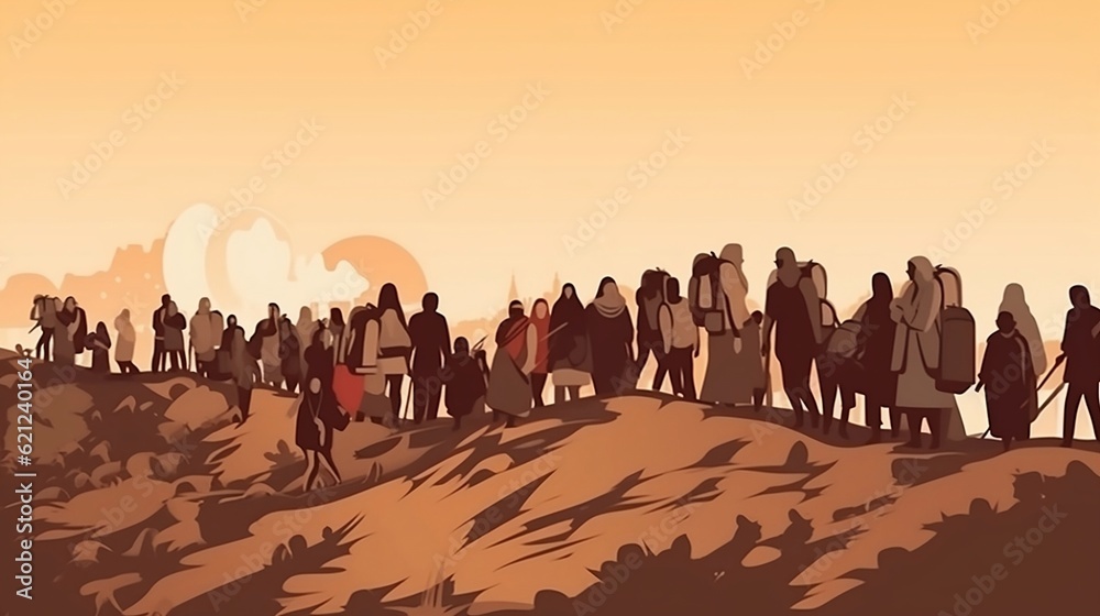 illustration of Refugees. Generative AI illustration of Refugees. Generative AI