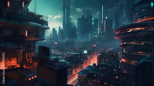 Future futuristic contrast night town. Generative AI