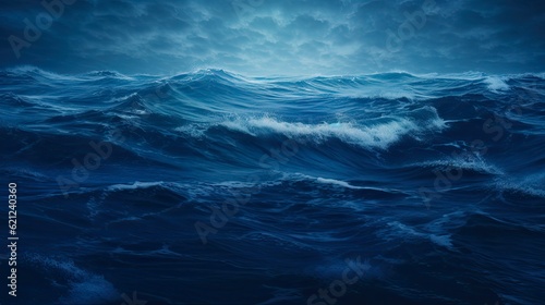 Deep Blue Ocean Waves. Dark Blue Water Surface with Purity of Sea Waves in the Background. Generative AI