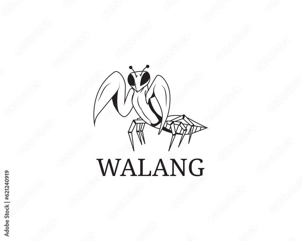 Fototapeta premium praying mantis silhouette logo illustration on white background.