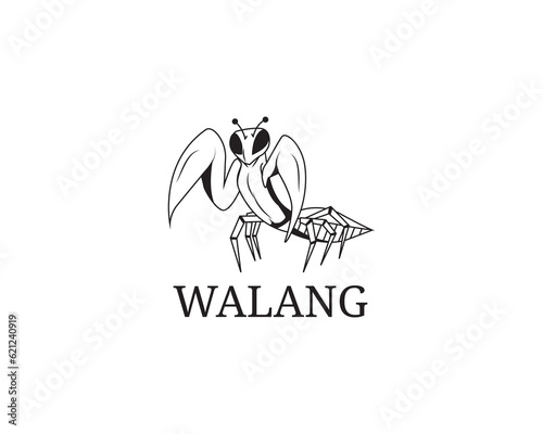praying mantis silhouette logo illustration on white background.