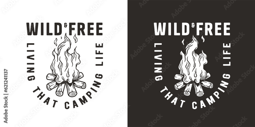 Campfire or bonfire outdoor for camping adventure. Nature outdoor recreation, forest explore