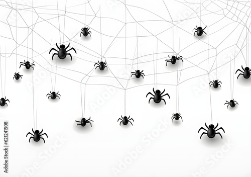 Halloween banner with black bats and spiders in