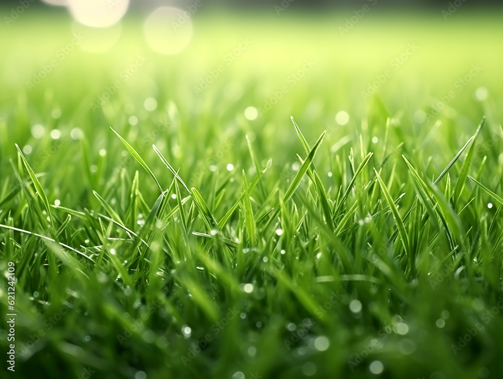 bright green textured grass background with water drops