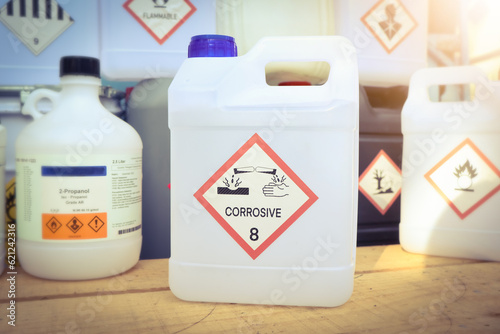 The corrosive chemical symbol on the bottle