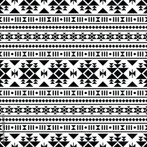 Indigenous tribal seamless retro pattern. Abstract decorative style. Geometric ethnic pattern. Black and white colors. Design for template, fabric, weave, cover, carpet, tile, accessory.