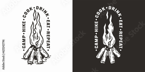 Campfire or bonfire outdoor for camping adventure. Nature outdoor recreation, forest explore