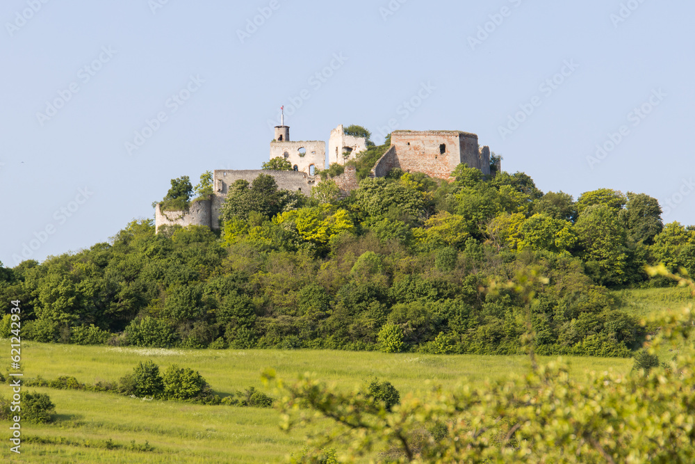 The fort Falkenstein sitting on a hill in the Weinviertel region in Austria
