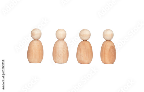 four wooden miniature people