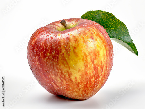 red apple with leaf isolated on white background