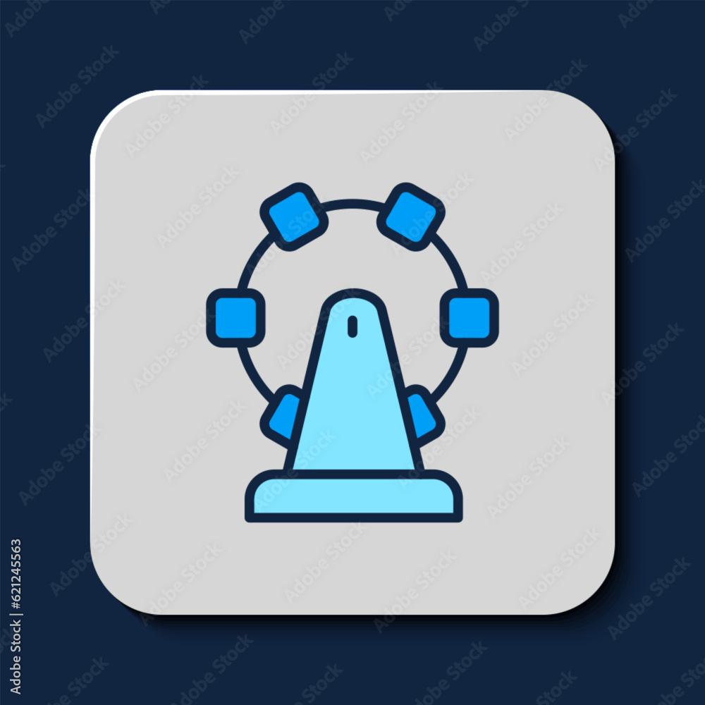 Filled outline Ferris wheel icon isolated on blue background. Amusement park. Childrens entertainment playground, recreation park. Vector Filled outline Ferris wheel icon isolated on blue background. Amusement park. Childrens entertainment playground, recreation park. Vector