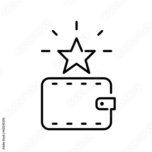 Receiving bonus points or cash back. Shining star into a wallet. Pixel perfect, editable stroke icon