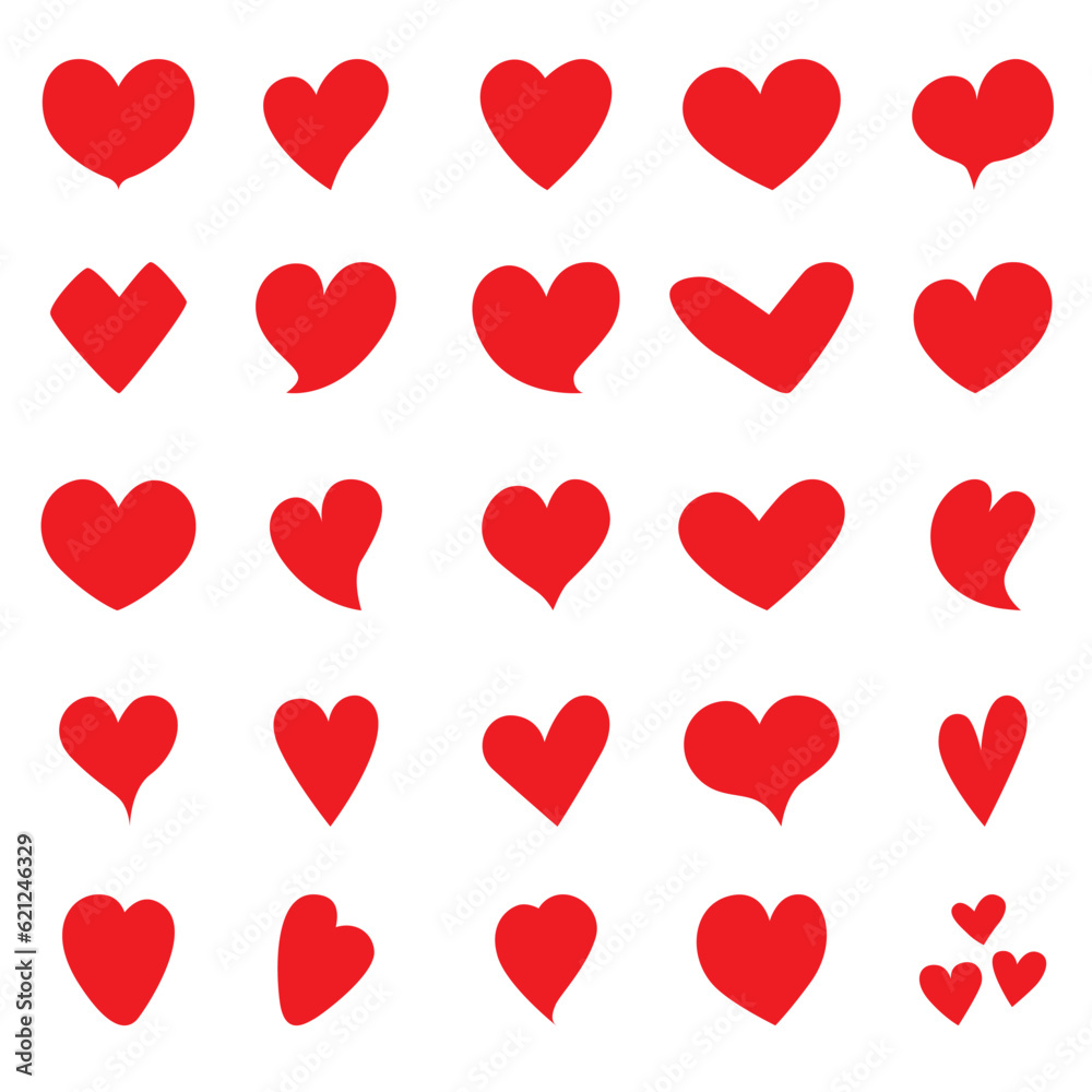 Vector set of red hearts of various shapes Vector set of red hearts of various shapes