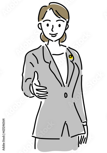 握手を求める女性弁護士のシンプル線画イラスト