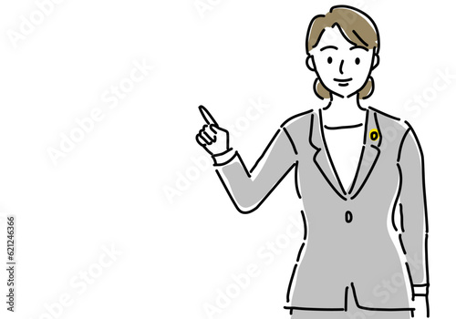 指さしする女性弁護士のシンプル線画イラスト