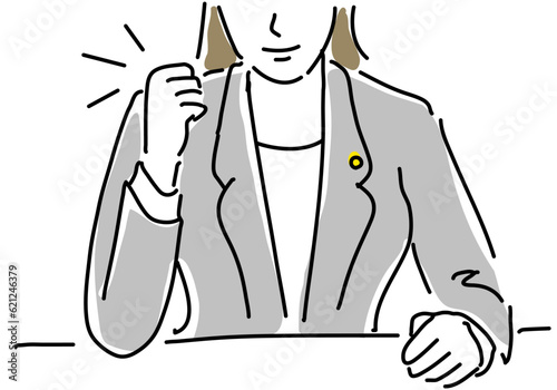 ガッツポーズの女性弁護士のシンプル線画イラスト