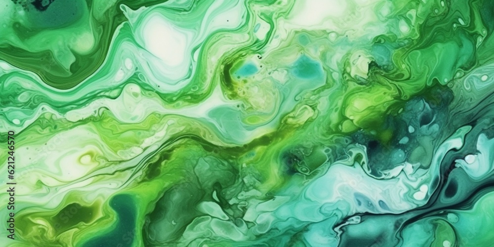 Green fluid watercolor abstract background. AI Generated