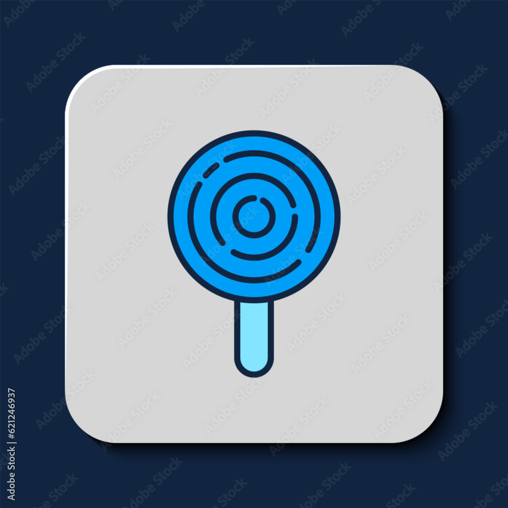 Filled outline Lollipop icon isolated on blue background. Candy sign. Food, delicious symbol. Vector Filled outline Lollipop icon isolated on blue background. Candy sign. Food, delicious symbol. Vector