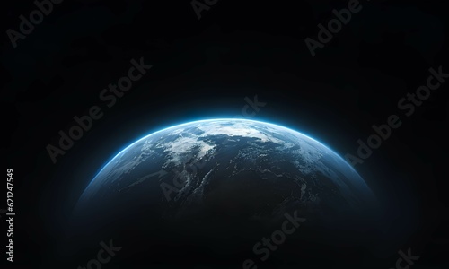 Photo 宇宙に浮かぶ地球の地平線が闇の中で光り輝く