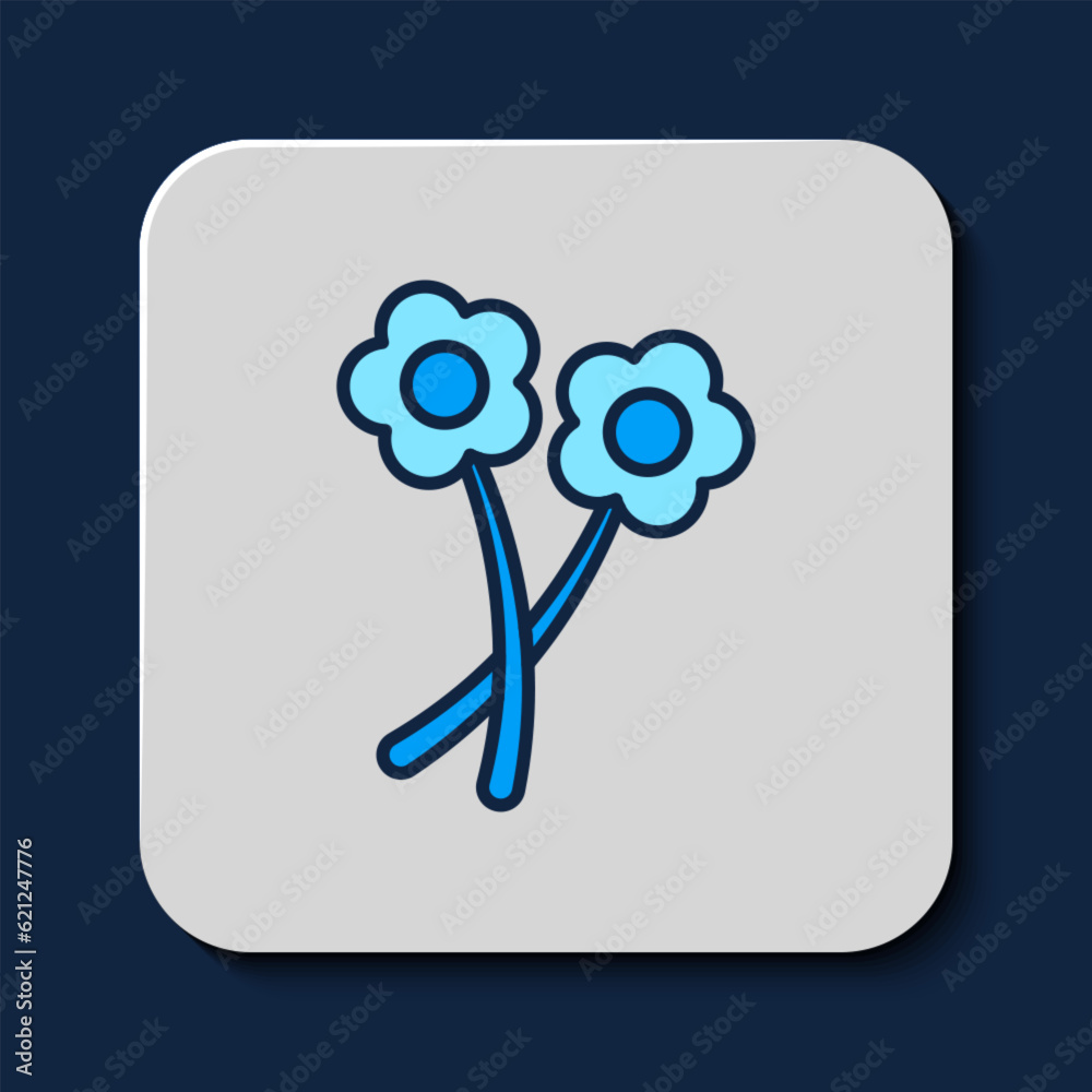 Filled outline Flower icon isolated on blue background. Vector