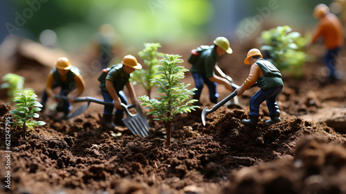 Roots of Resilience: Miniature Figures Engage in Sustainable Tree-Planting in Hyper-Realistic Forest Setting