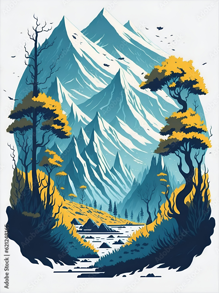 Beautiful highland forest. AI generated illustration