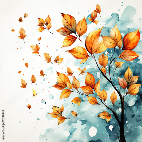 beautiful watercolor autumn tree, Autumn leaves in watercolor style on white background