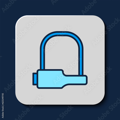 Filled outline Bicycle lock U shaped industrial icon isolated on blue background. Vector