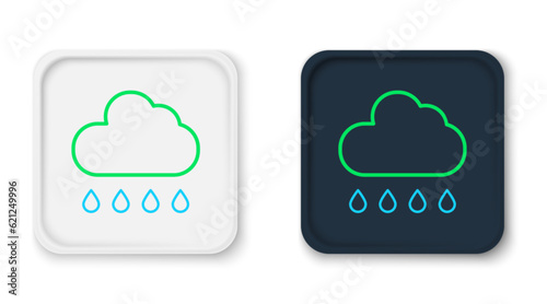 Line Cloud with rain icon isolated on white background. Rain cloud precipitation with rain drops. Colorful outline concept. Vector